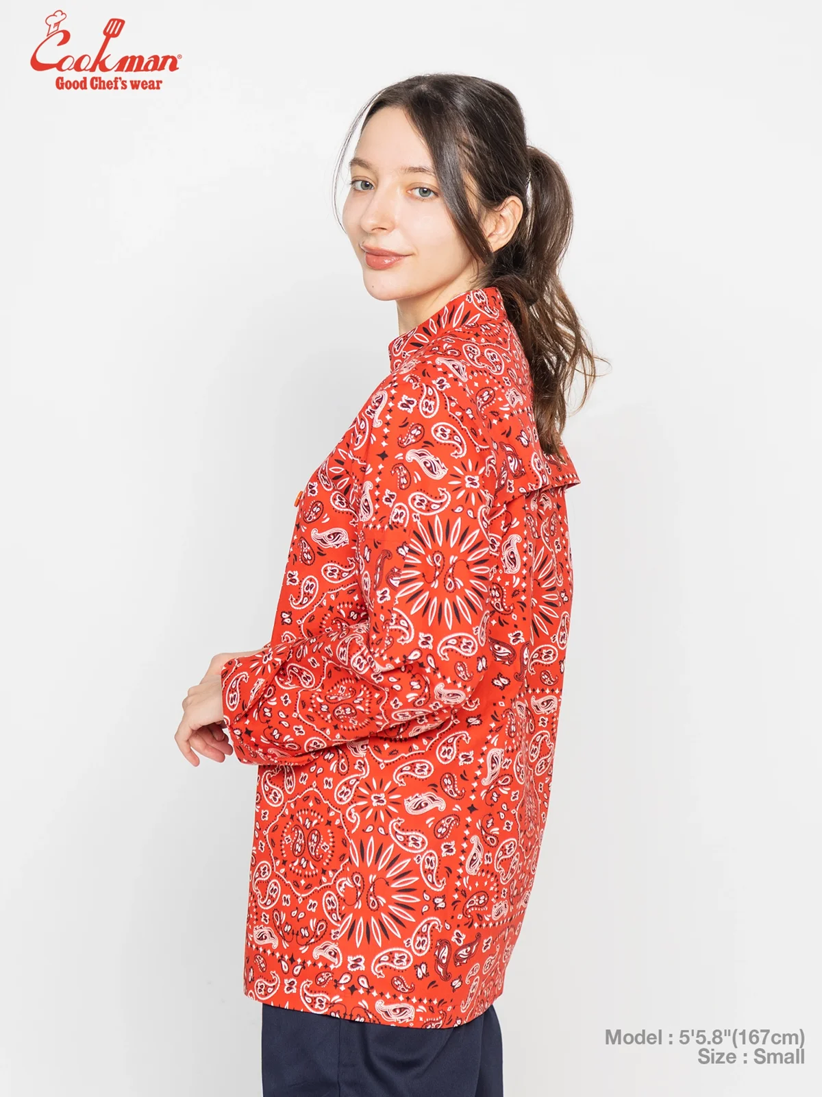�����ե����� Chef Coat Long Sleeve Vented Paisley Red