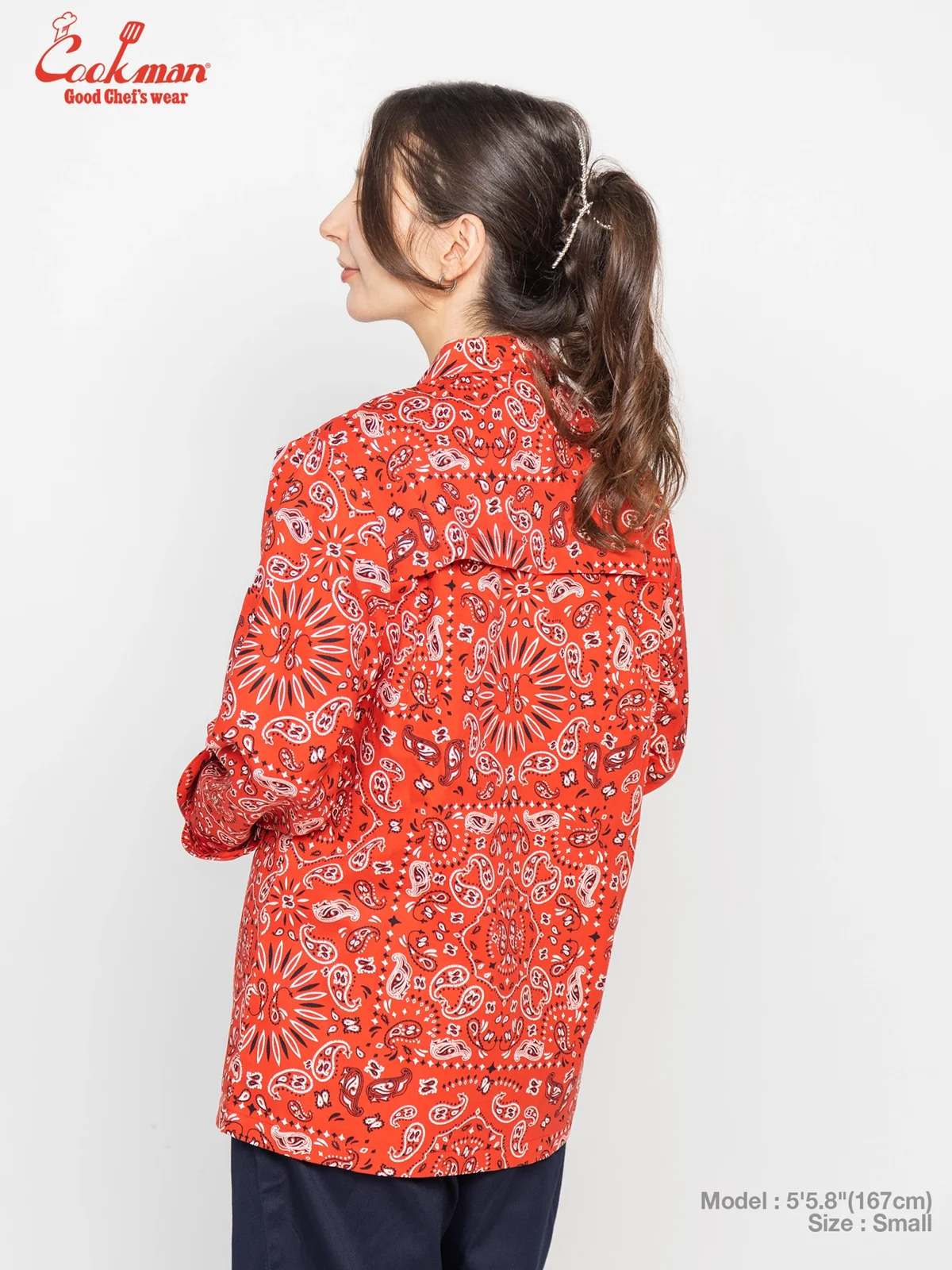�����ե����� Chef Coat Long Sleeve Vented Paisley Red