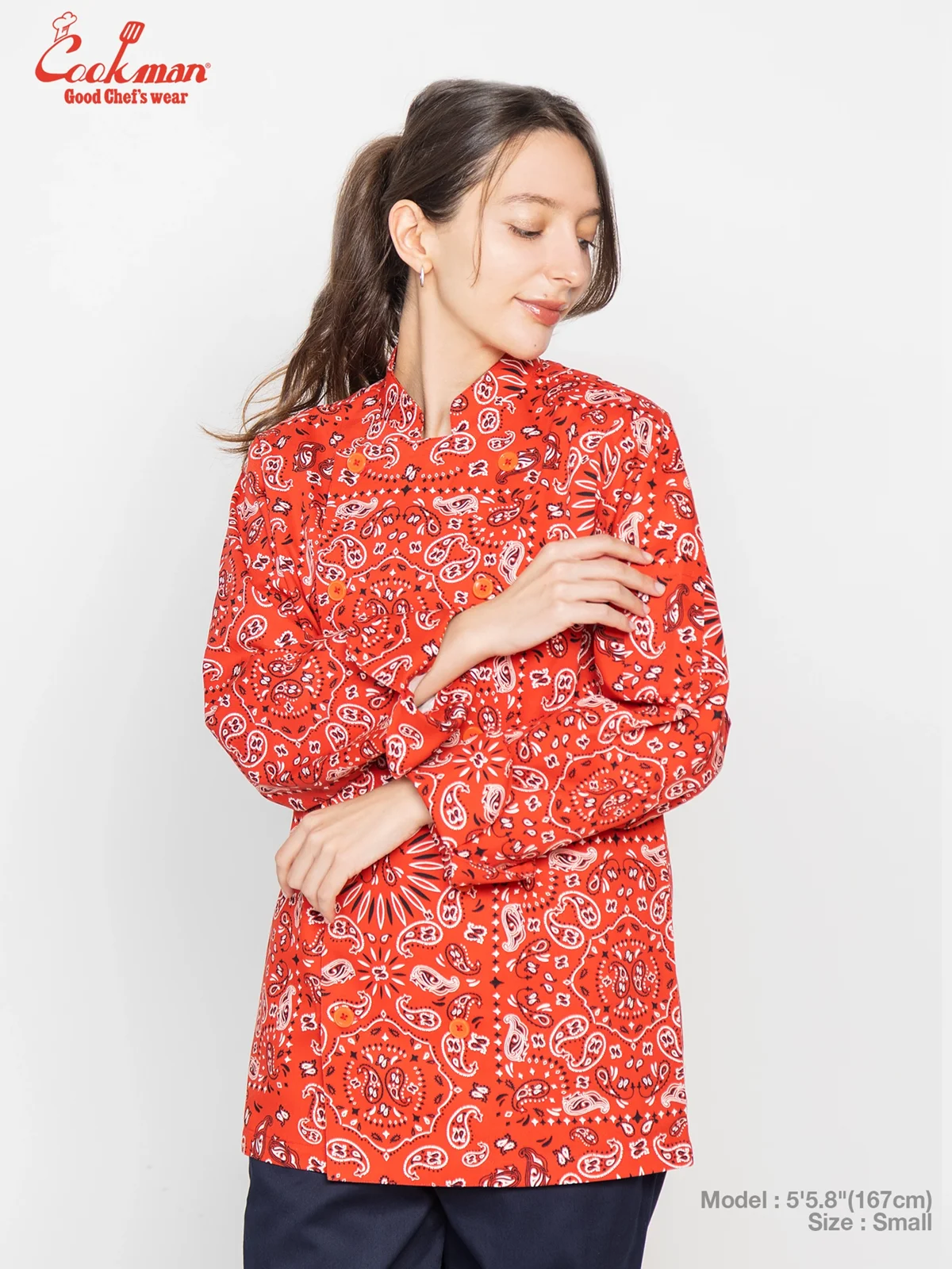 �����ե����� Chef Coat Long Sleeve Vented Paisley Red