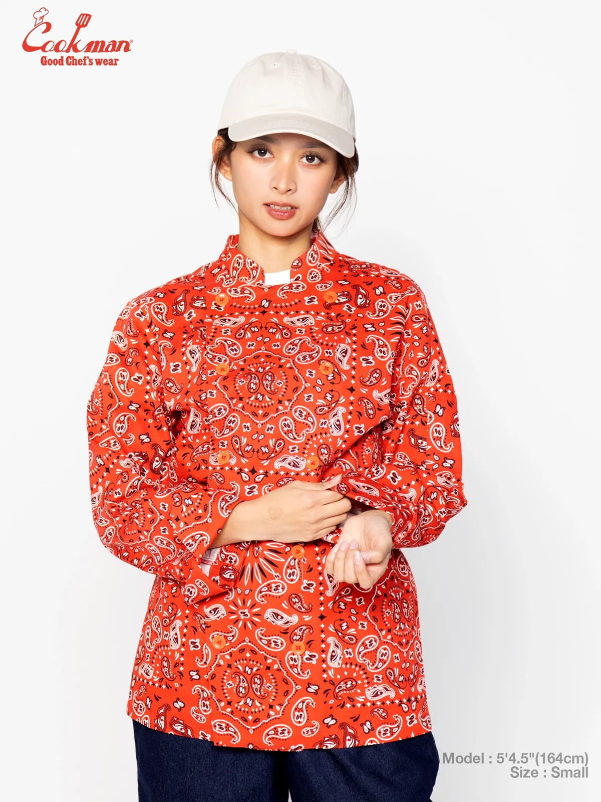 �����ե����� Chef Coat Long Sleeve Vented Paisley Red