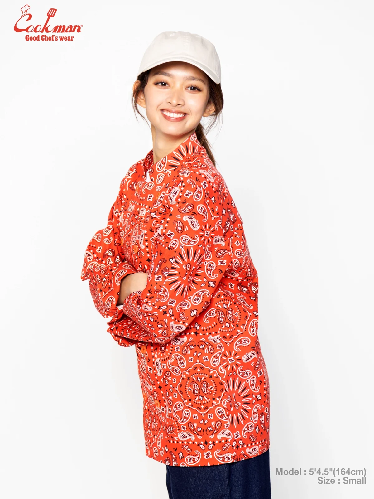 �����ե����� Chef Coat Long Sleeve Vented Paisley Red