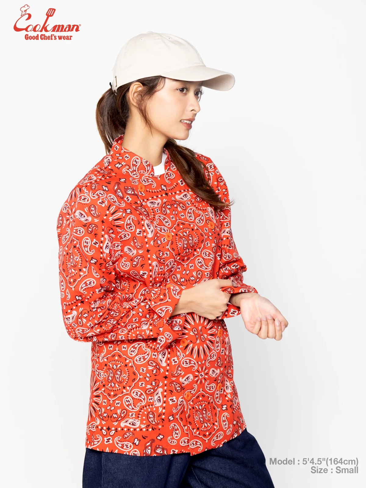 �����ե����� Chef Coat Long Sleeve Vented Paisley Red