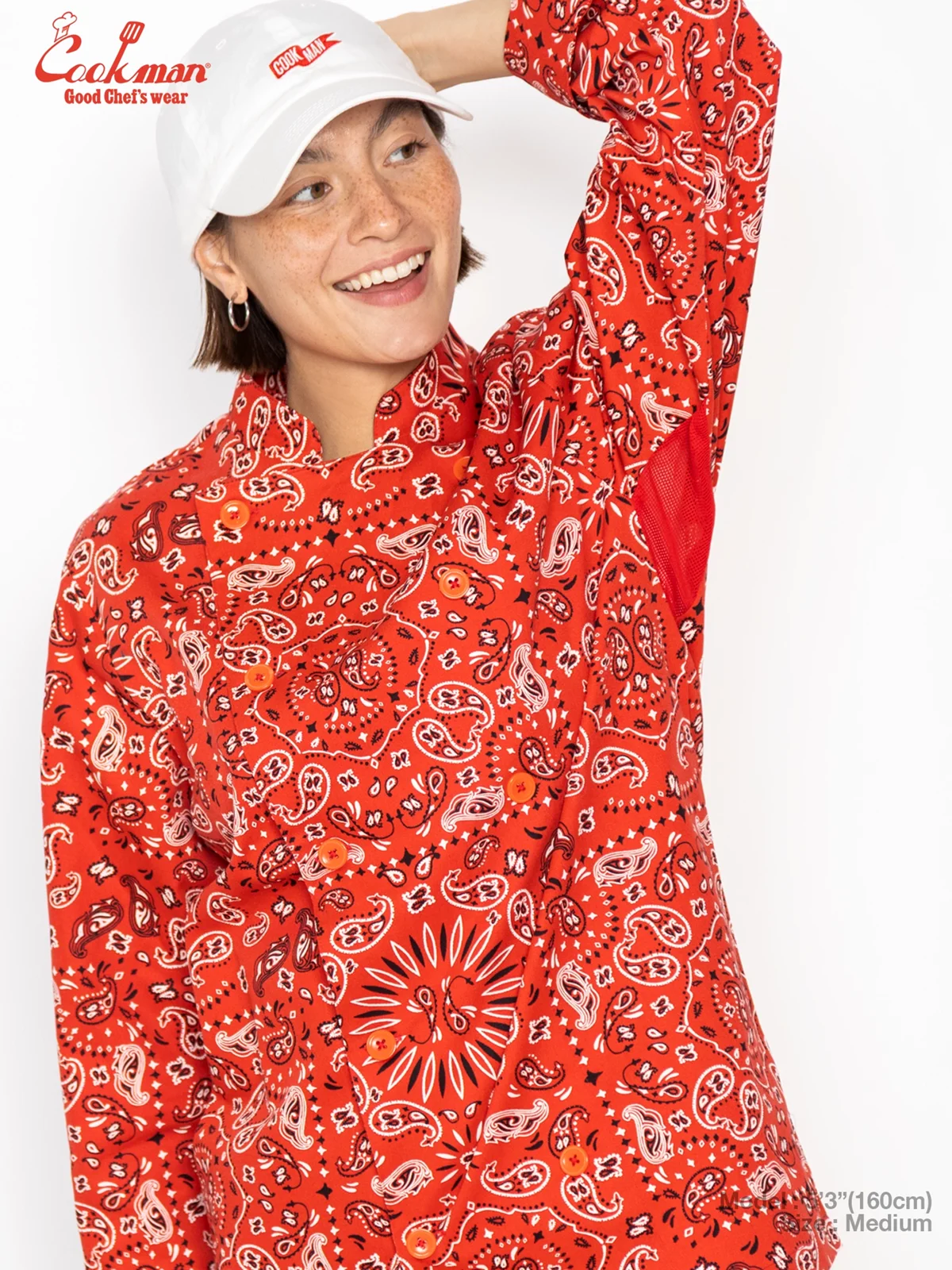�����ե����� Chef Coat Long Sleeve Vented Paisley Red
