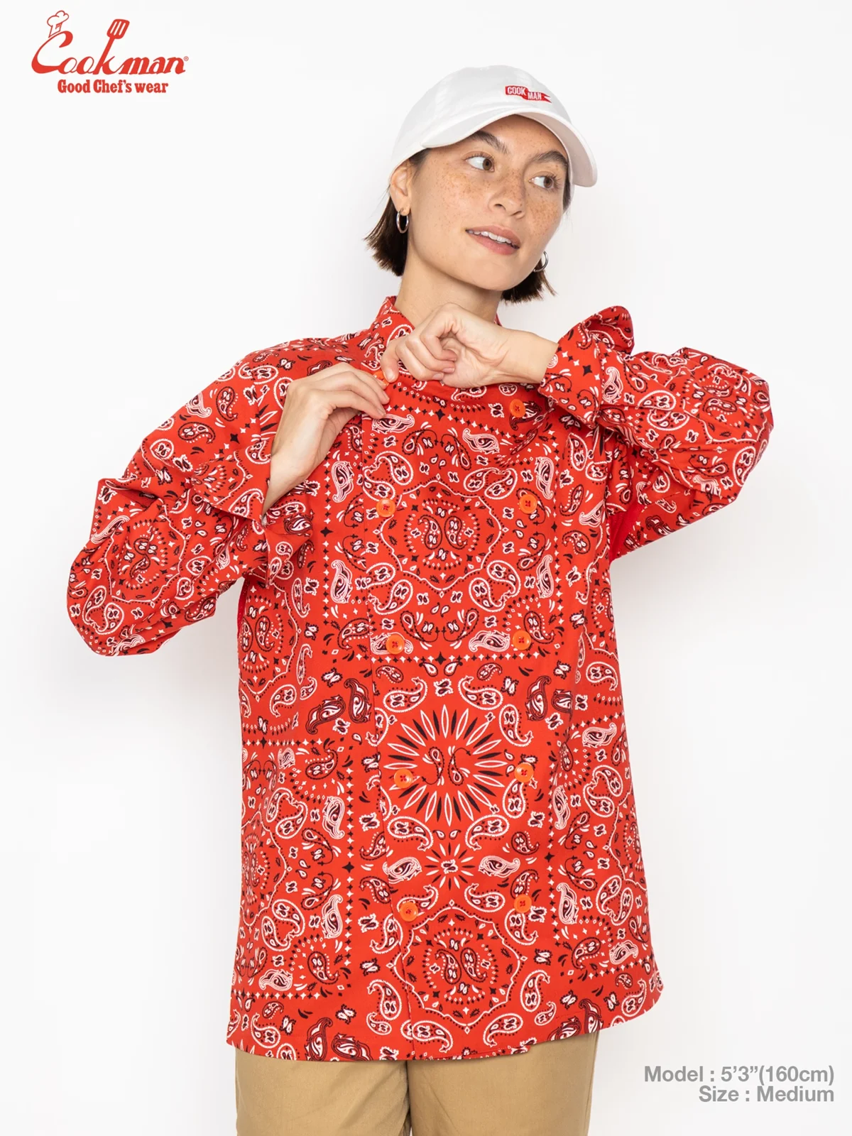 �����ե����� Chef Coat Long Sleeve Vented Paisley Red