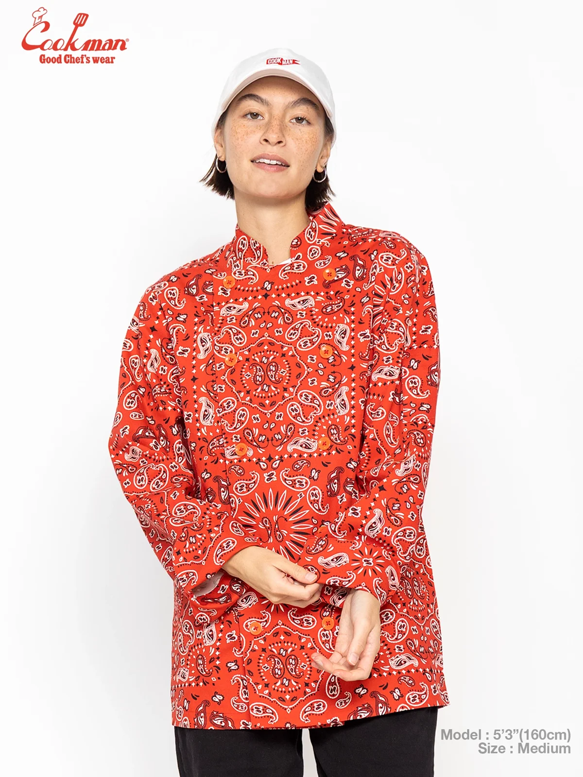 �����ե����� Chef Coat Long Sleeve Vented Paisley Red