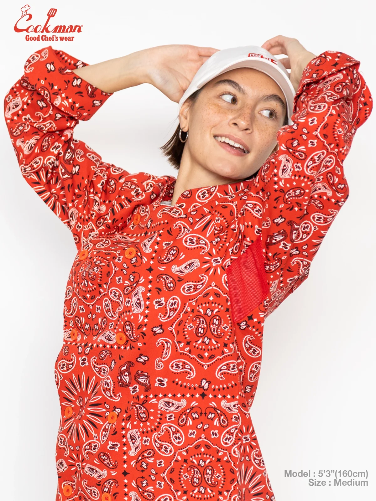 �����ե����� Chef Coat Long Sleeve Vented Paisley Red