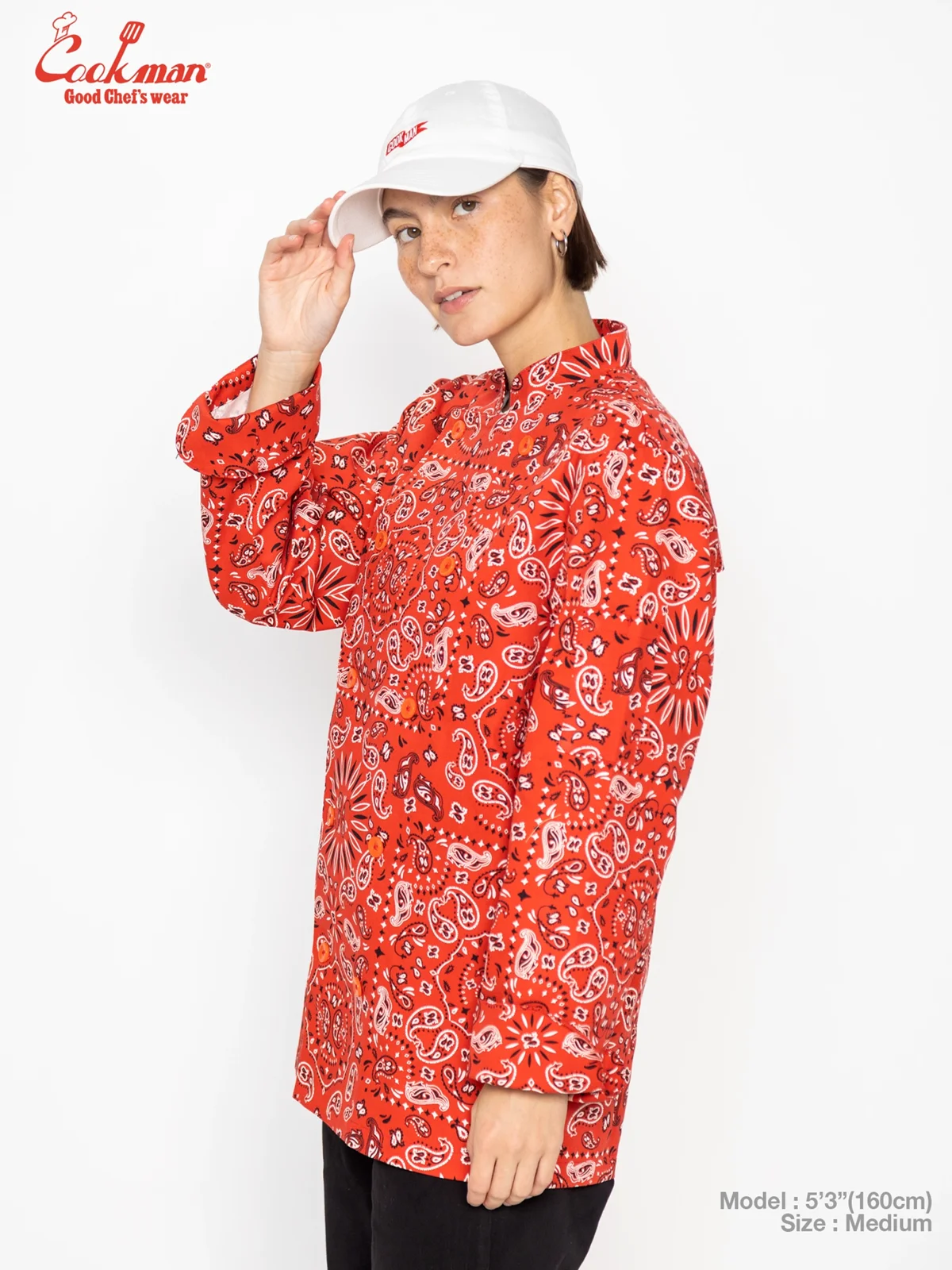 �����ե����� Chef Coat Long Sleeve Vented Paisley Red