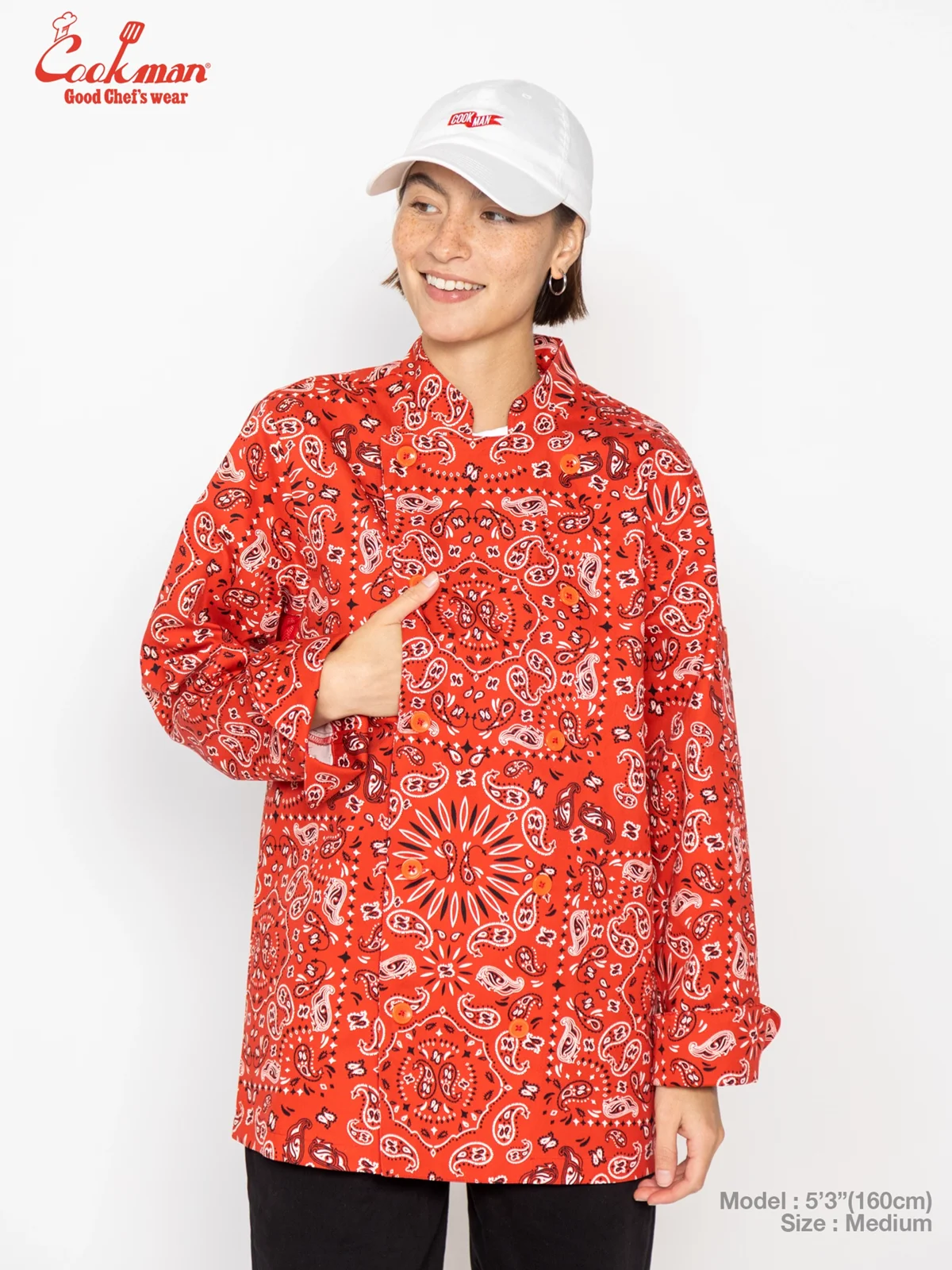 �����ե����� Chef Coat Long Sleeve Vented Paisley Red