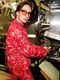 �����ե����� Chef Coat Long Sleeve Vented Paisley Red