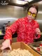 �����ե����� Chef Coat Long Sleeve Vented Paisley Red