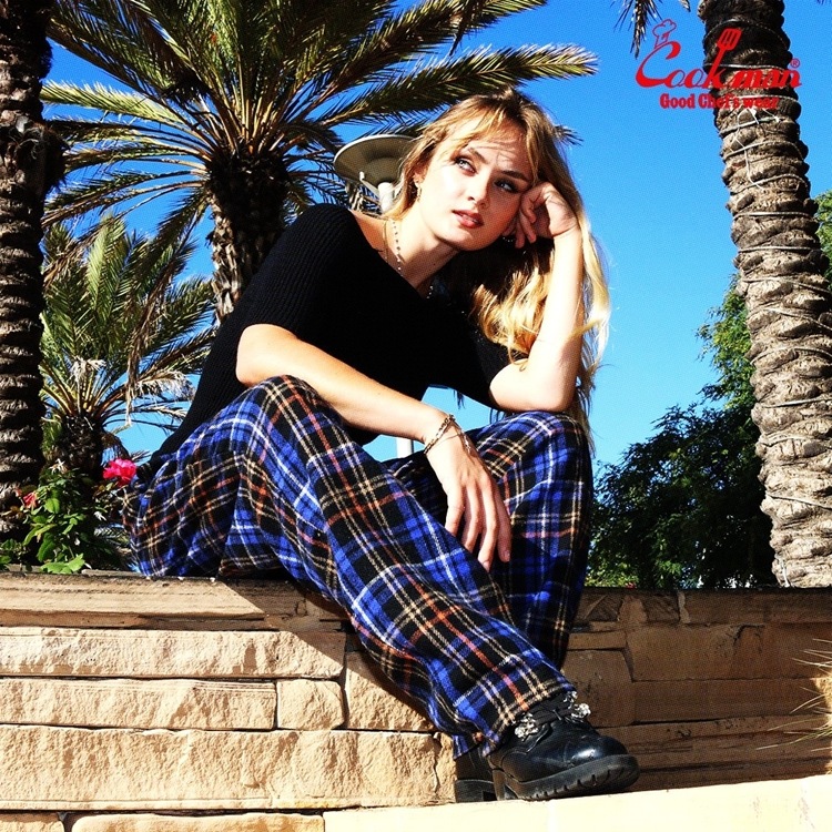 եѥ Chef Pants Woolmix Tartan Scottish Navy