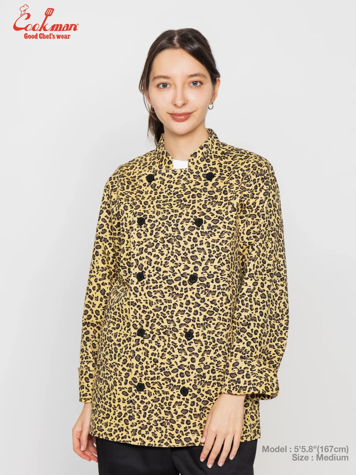 �����ե����� Chef Coat Long Sleeve Vented Leopard Beige
