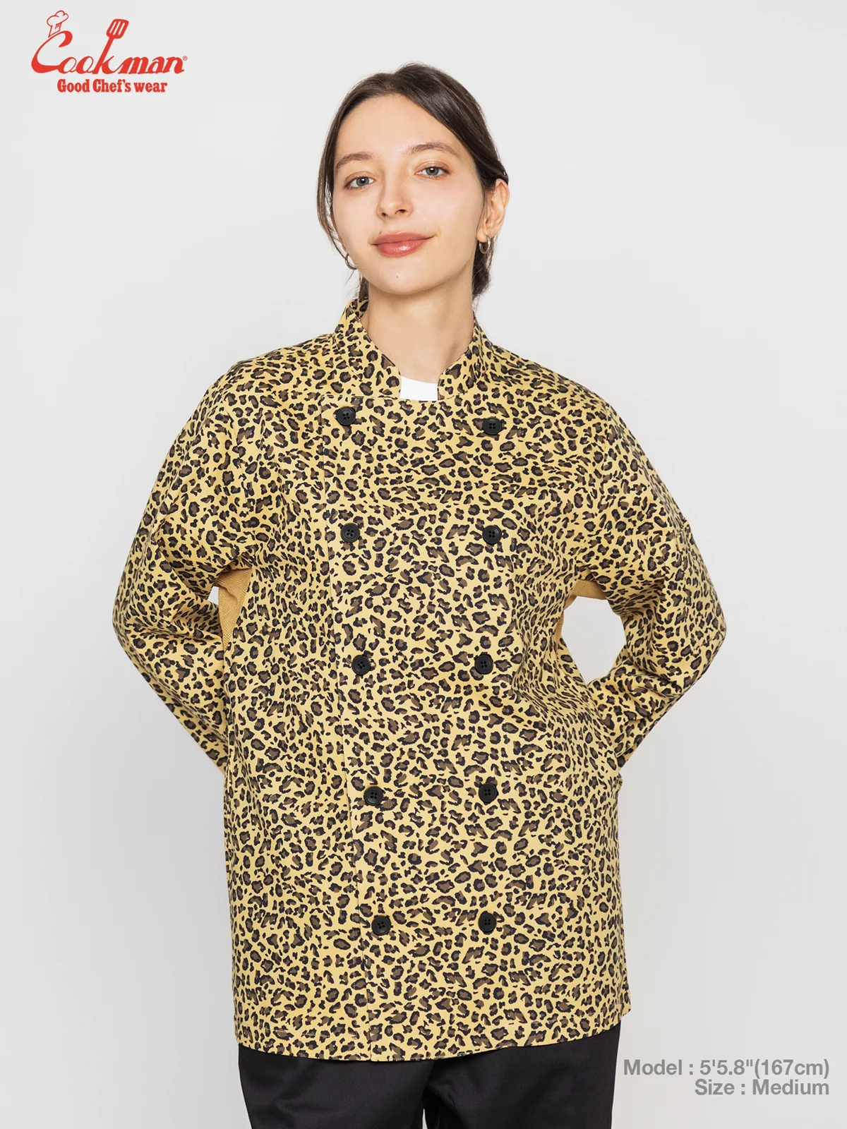 �����ե����� Chef Coat Long Sleeve Vented Leopard Beige