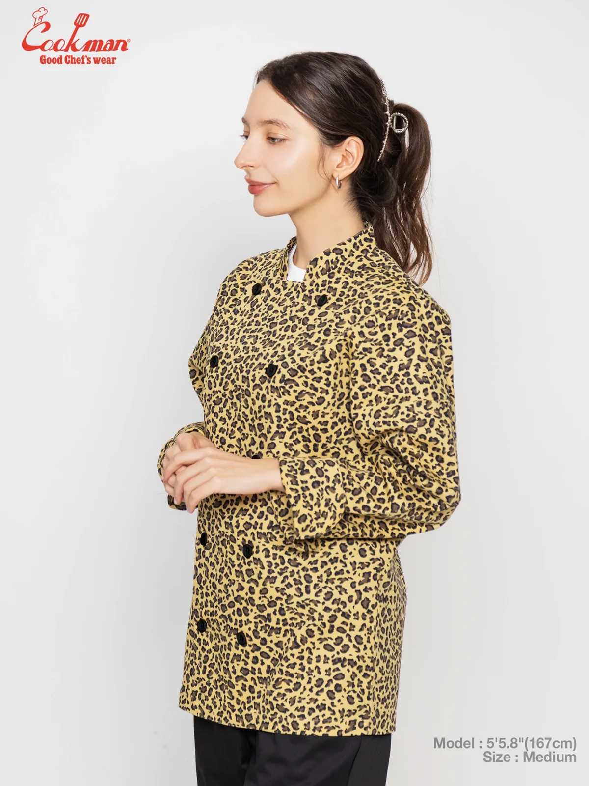 �����ե����� Chef Coat Long Sleeve Vented Leopard Beige