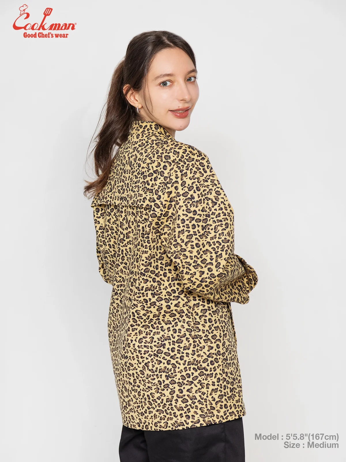 �����ե����� Chef Coat Long Sleeve Vented Leopard Beige