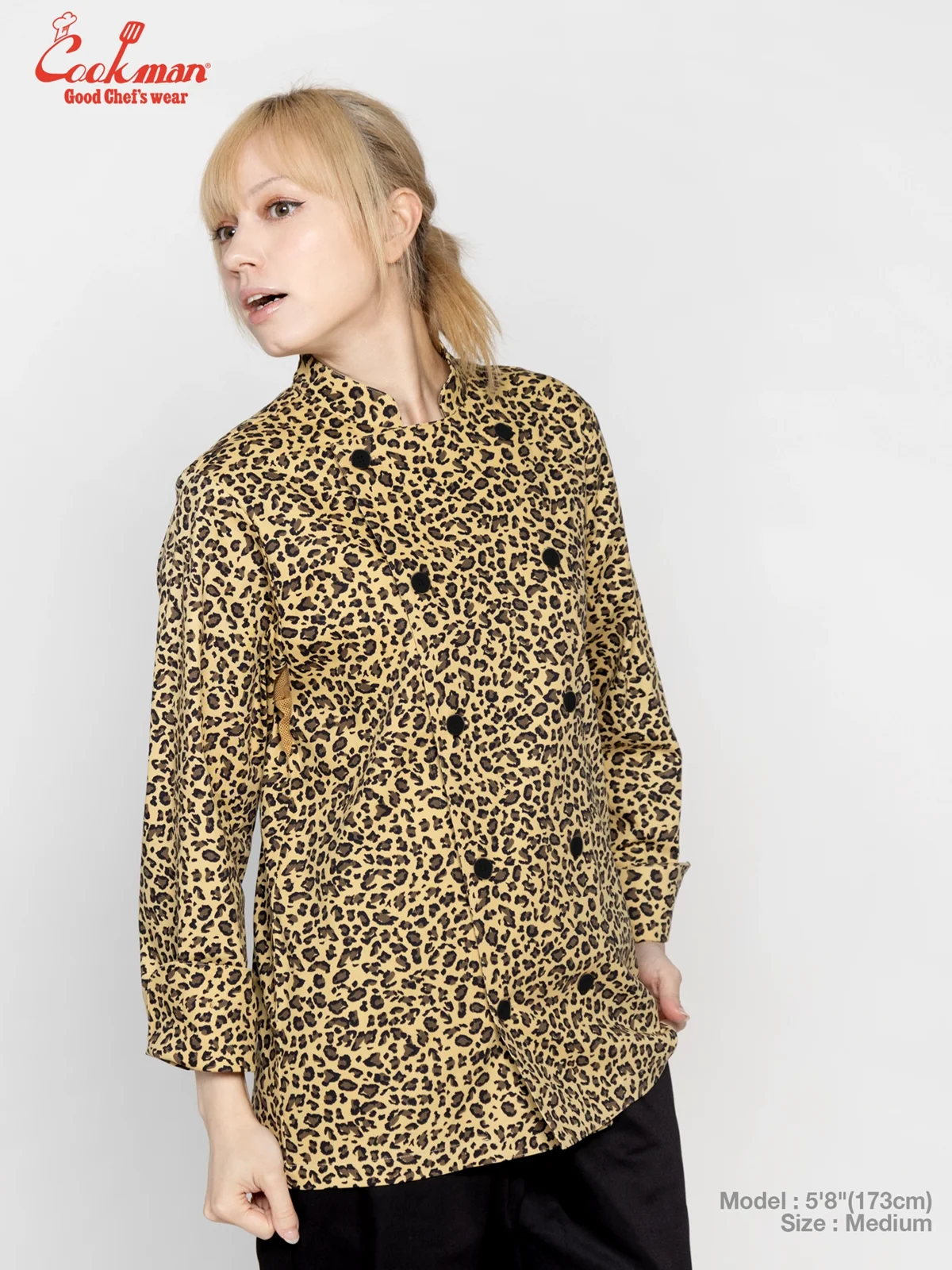 �����ե����� Chef Coat Long Sleeve Vented Leopard Beige