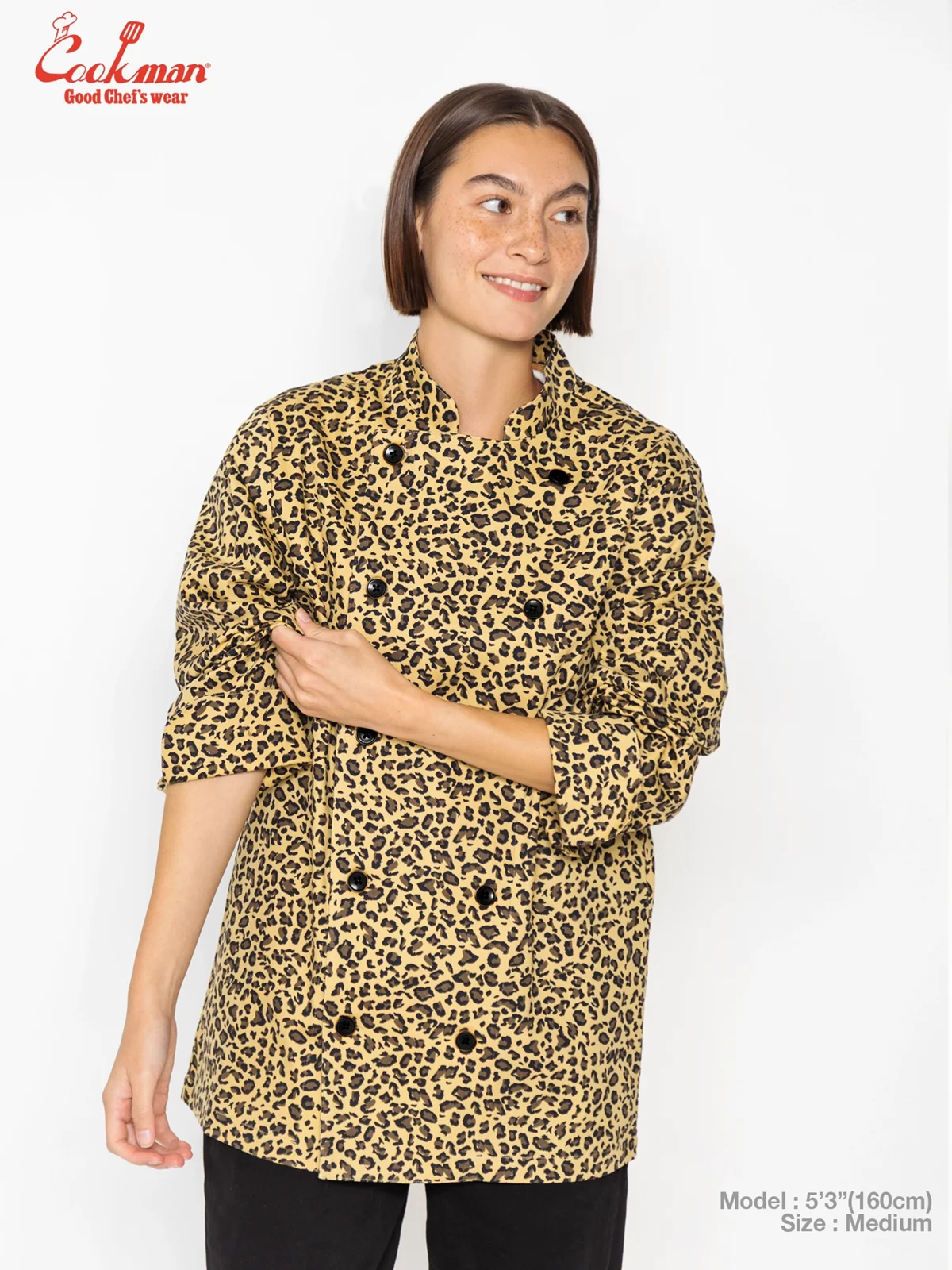 �����ե����� Chef Coat Long Sleeve Vented Leopard Beige