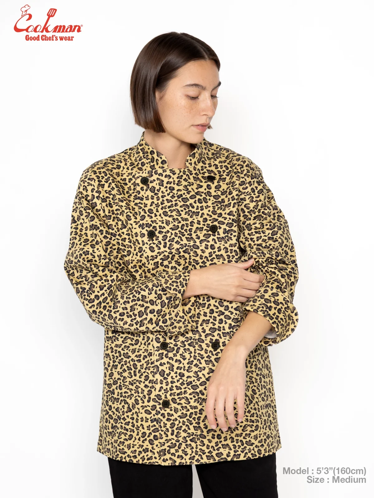 �����ե����� Chef Coat Long Sleeve Vented Leopard Beige