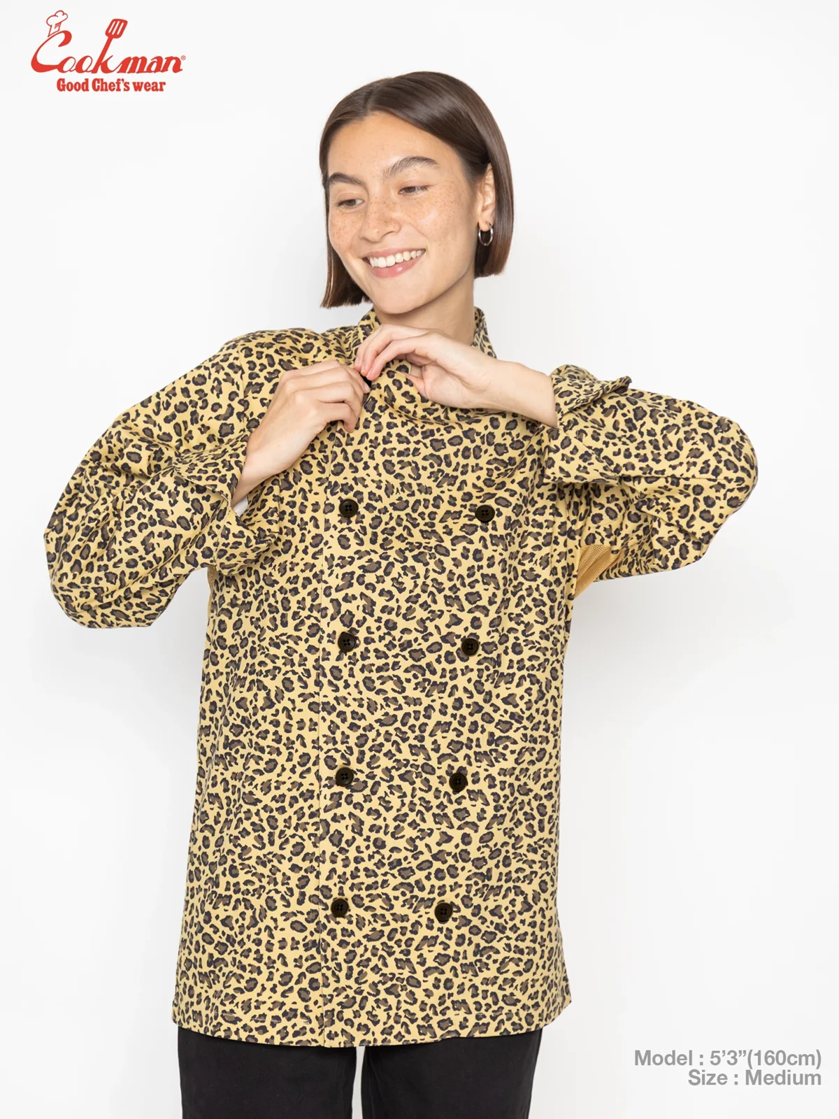 �����ե����� Chef Coat Long Sleeve Vented Leopard Beige