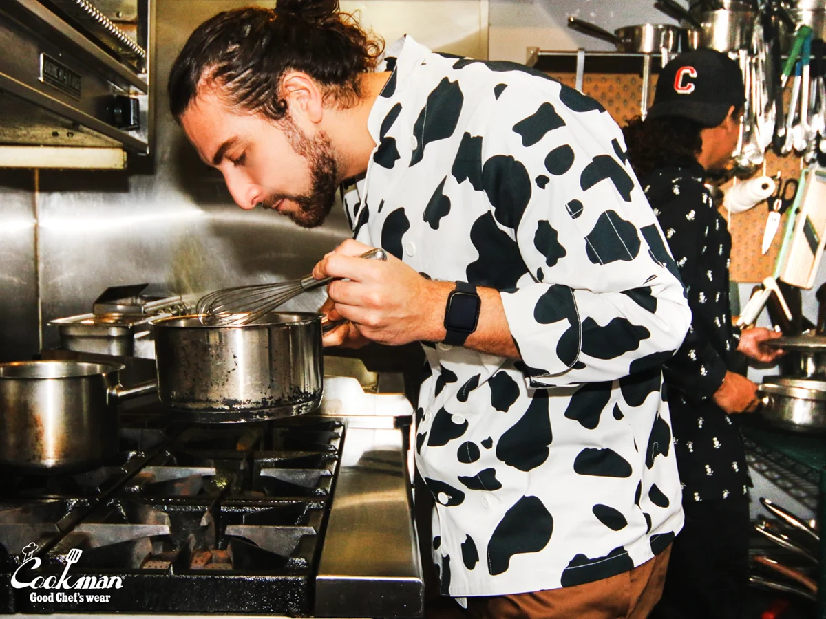�����ե����� Chef Coat Long Sleeve Vented Cow White