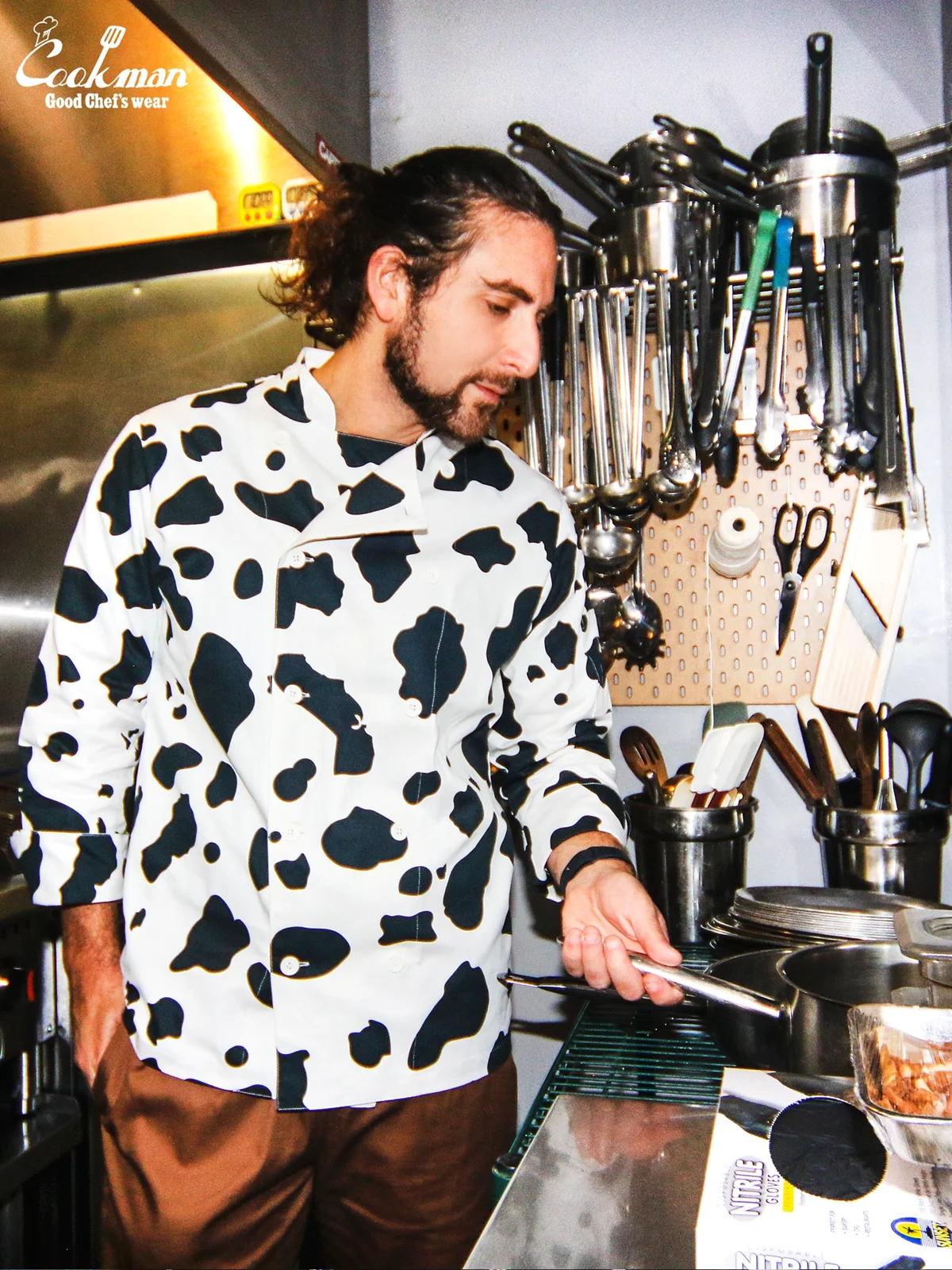 �����ե����� Chef Coat Long Sleeve Vented Cow White