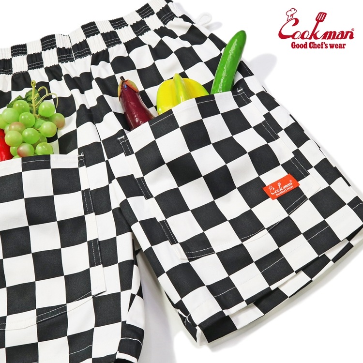 եѥ Chef Pants Short Front pocket Checker Black