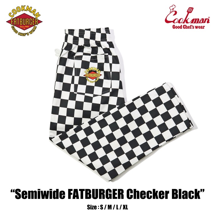 եѥ Chef Pants Semiwide FATBURGER Checker Black 