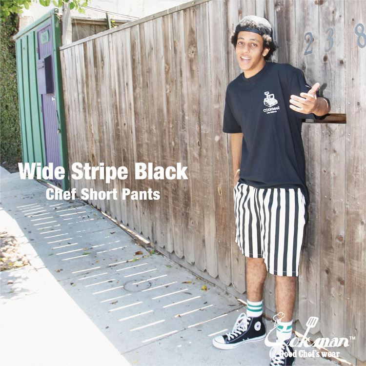 եѥ Chef Pants Short Wide Stripe Black