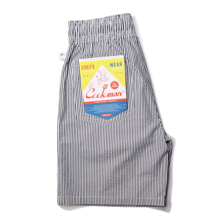 �����եѥ�� Chef Pants Short Seersucker Stripe Navy
