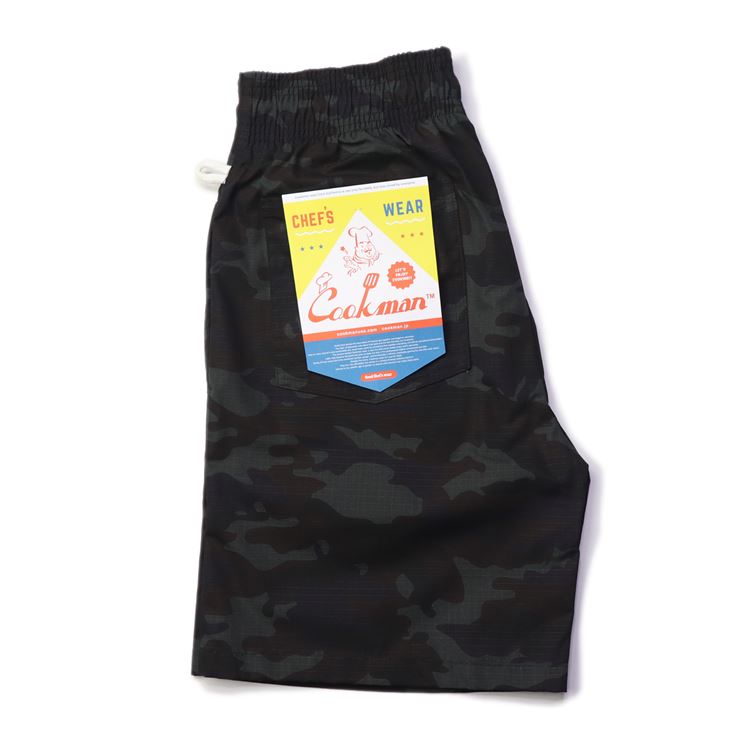 եѥ Chef Pants Short Ripstop Woodland Camo Black