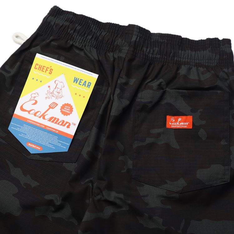 եѥ Chef Pants Short Ripstop Woodland Camo Black