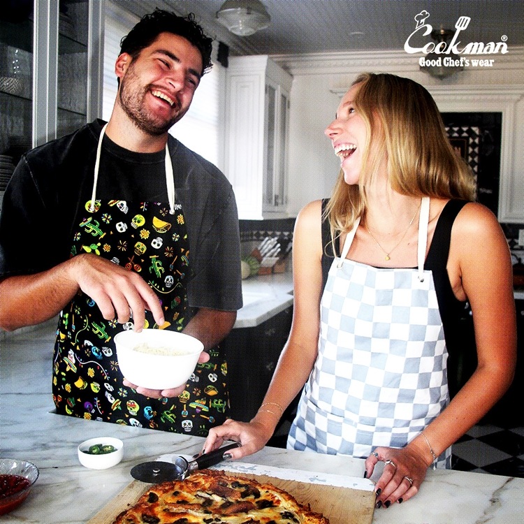 �磻�ɥݥ��åȥ��ץ��� Wide Pocket Apron Checker  Gray