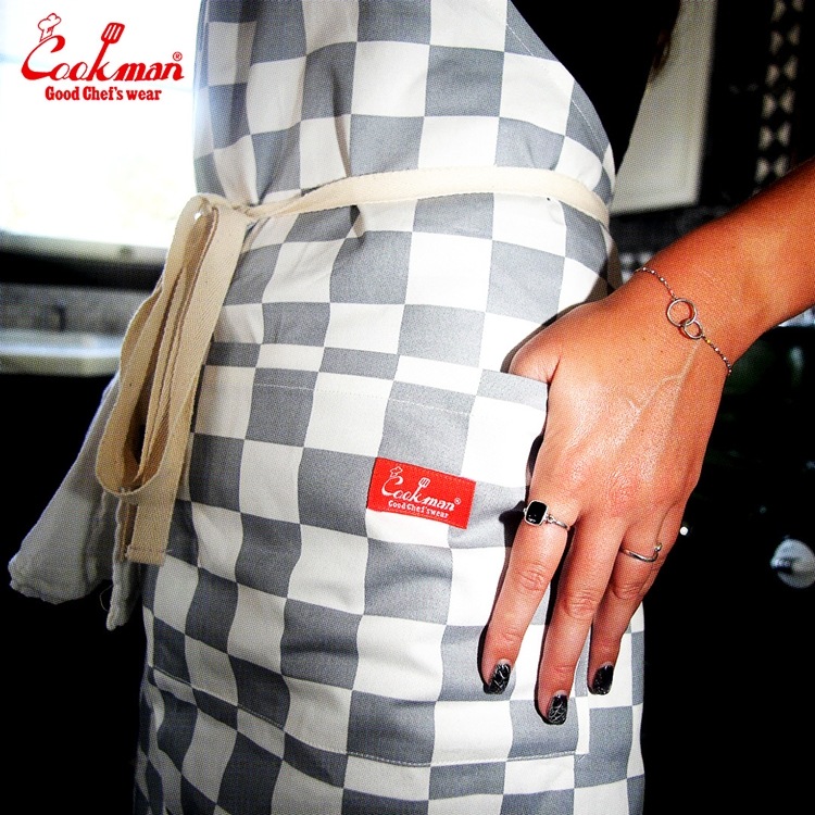 �磻�ɥݥ��åȥ��ץ��� Wide Pocket Apron Checker  Gray