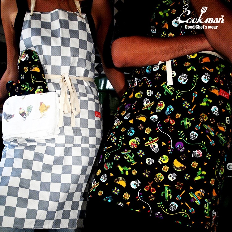 �磻�ɥݥ��åȥ��ץ��� Wide Pocket Apron Checker  Gray