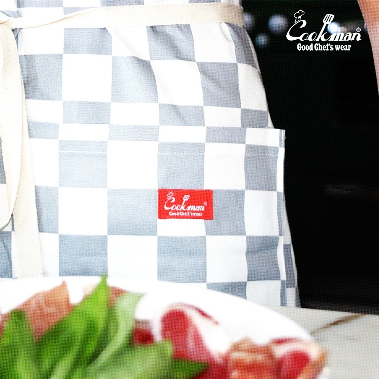 �磻�ɥݥ��åȥ��ץ��� Wide Pocket Apron Checker  Gray