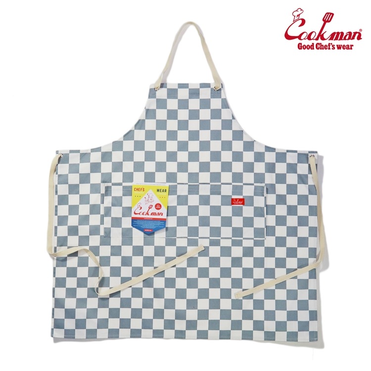 �磻�ɥݥ��åȥ��ץ��� Wide Pocket Apron Checker  Gray