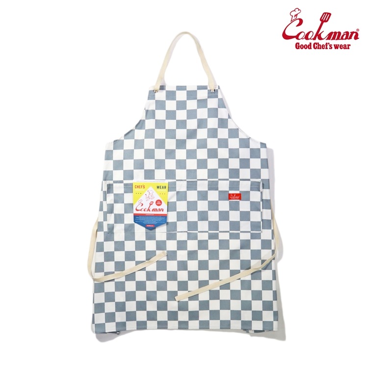 �磻�ɥݥ��åȥ��ץ��� Wide Pocket Apron Checker  Gray
