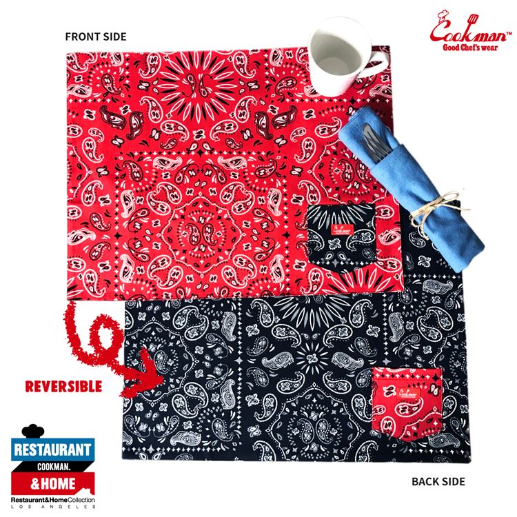 ơ֥ޥå Table Pocket Mat Reversible Paisley Red & Black