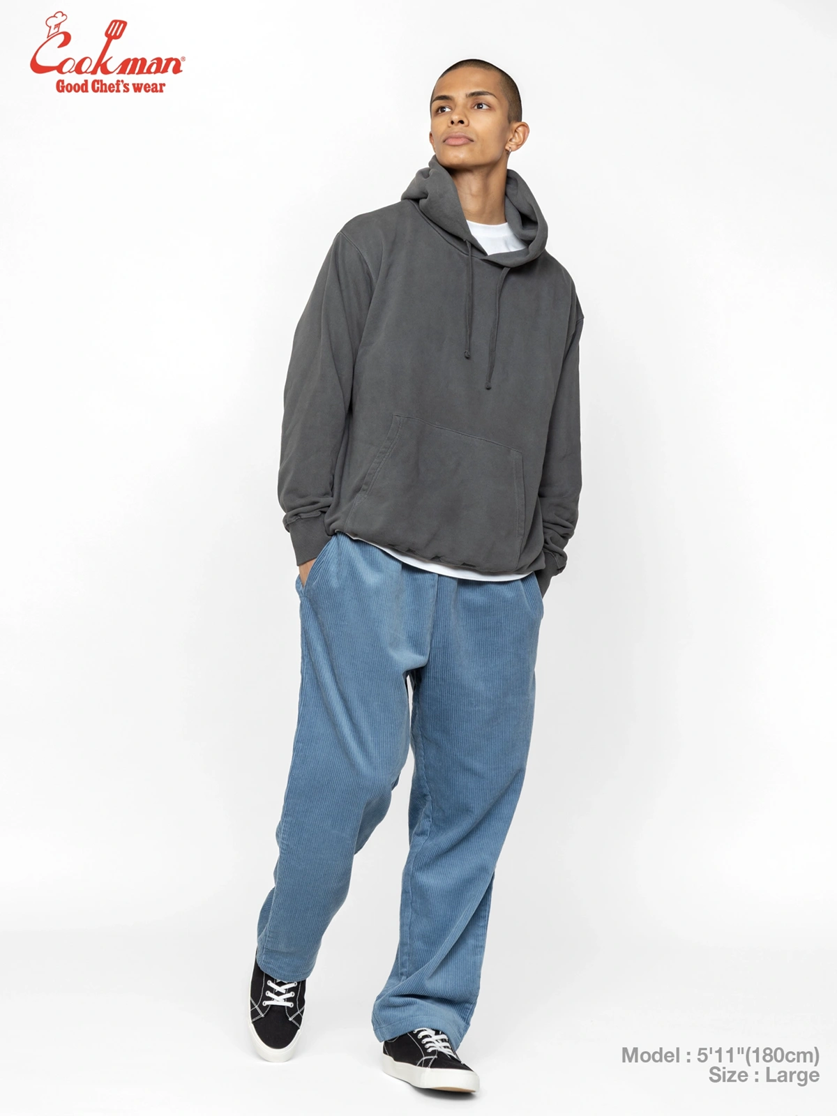�����եѥ�� Chef Pants Semiwide Corduroy Blue Gray