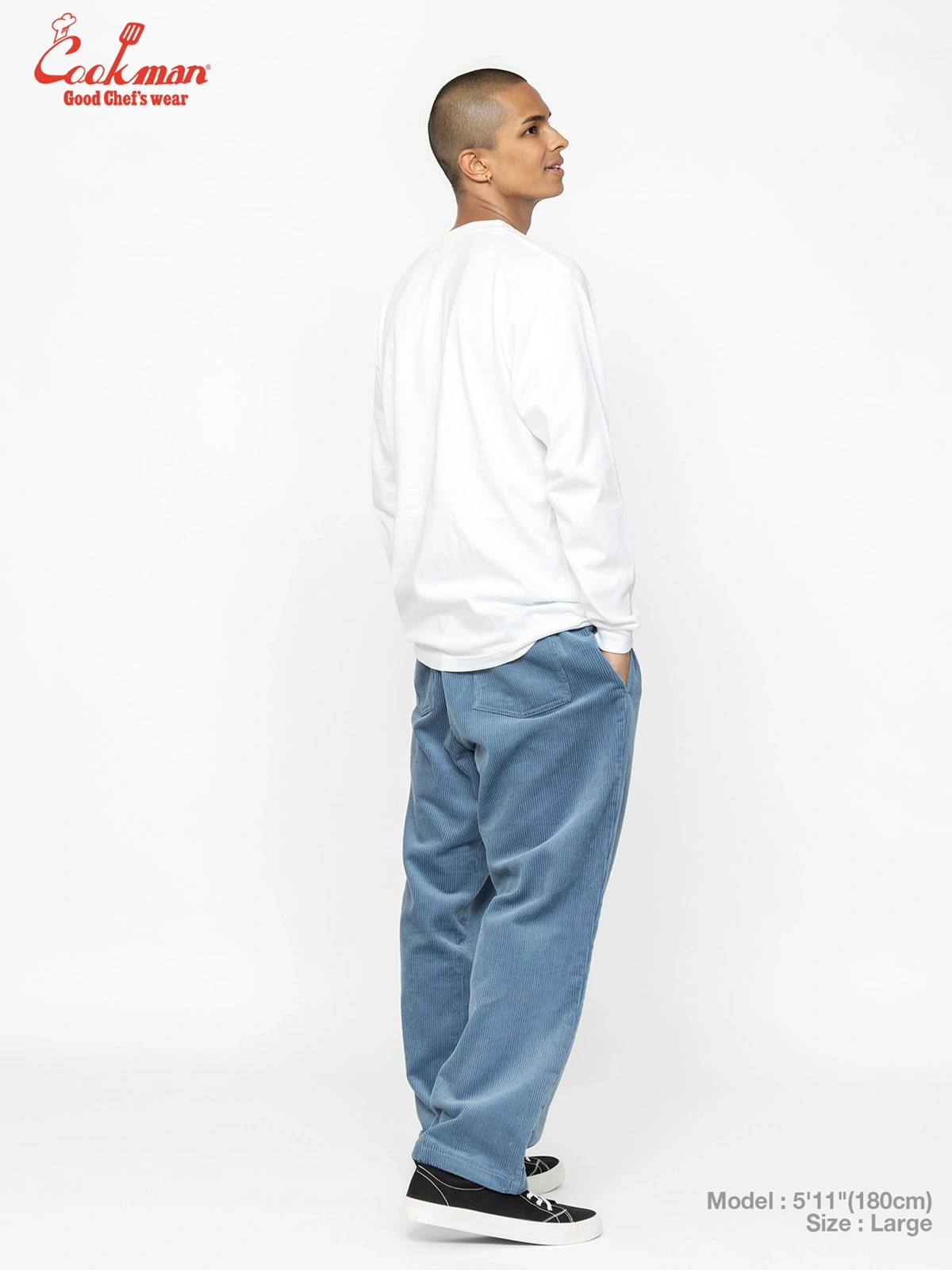 �����եѥ�� Chef Pants Semiwide Corduroy Blue Gray