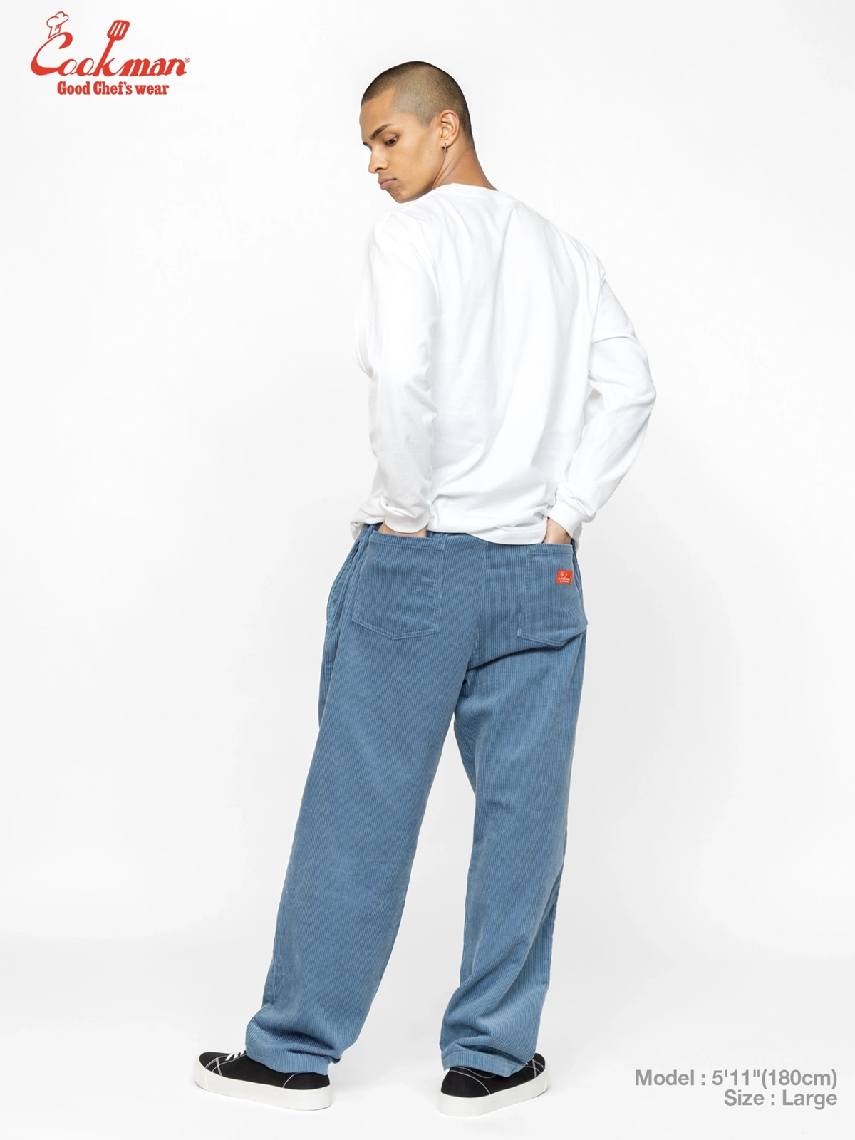 �����եѥ�� Chef Pants Semiwide Corduroy Blue Gray