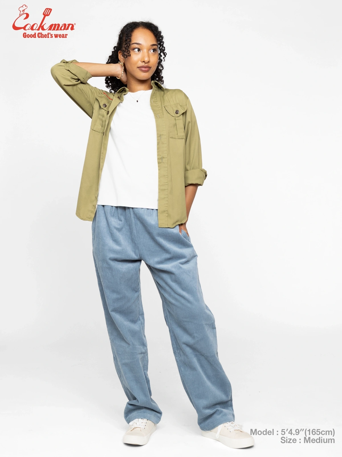 �����եѥ�� Chef Pants Semiwide Corduroy Blue Gray