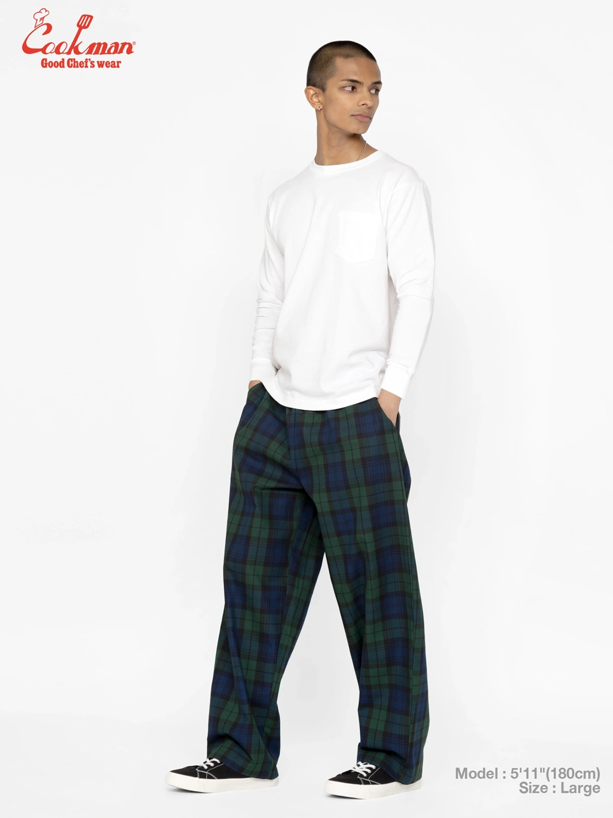 �����եѥ�� Chef Pants High-Wide Black Watch Check