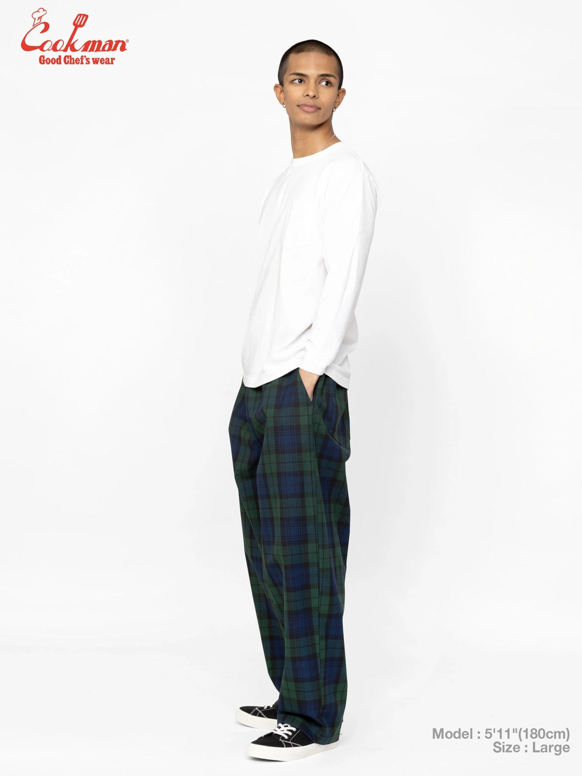 �����եѥ�� Chef Pants High-Wide Black Watch Check