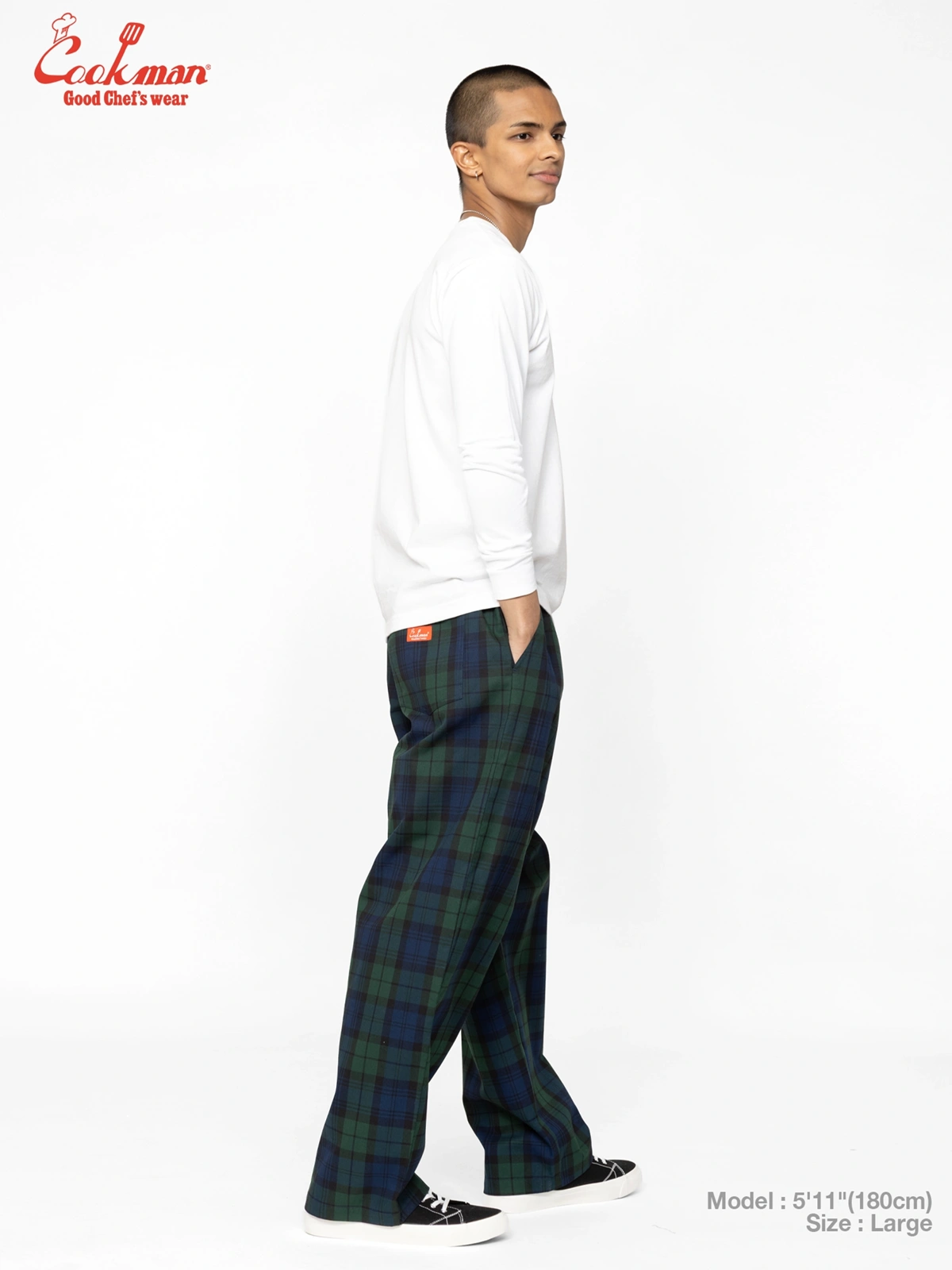 �����եѥ�� Chef Pants High-Wide Black Watch Check