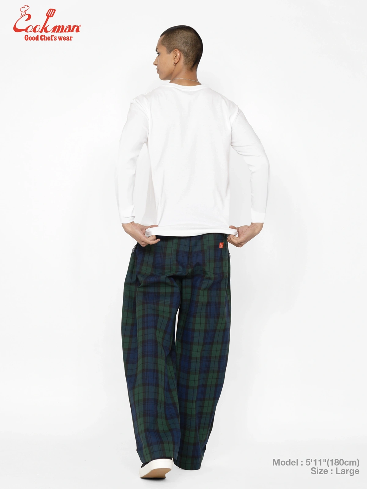 �����եѥ�� Chef Pants High-Wide Black Watch Check
