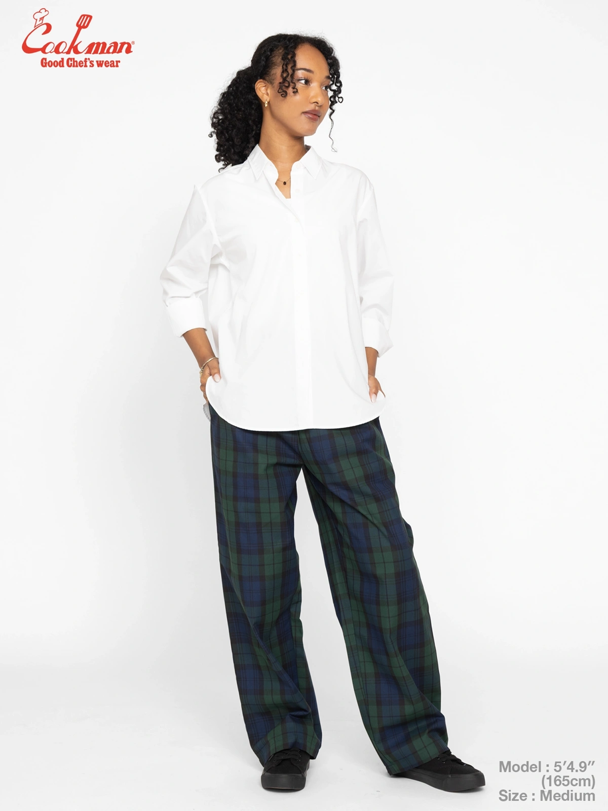 �����եѥ�� Chef Pants High-Wide Black Watch Check