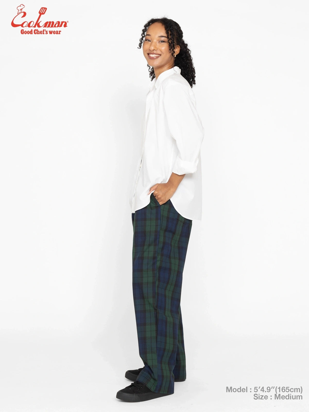 �����եѥ�� Chef Pants High-Wide Black Watch Check
