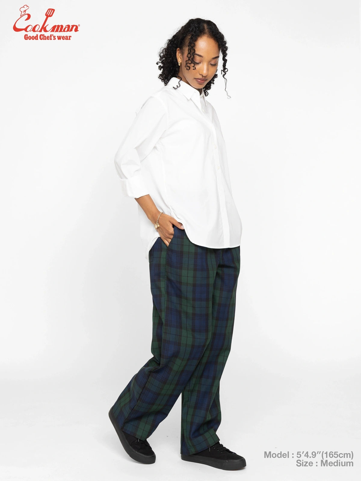 �����եѥ�� Chef Pants High-Wide Black Watch Check