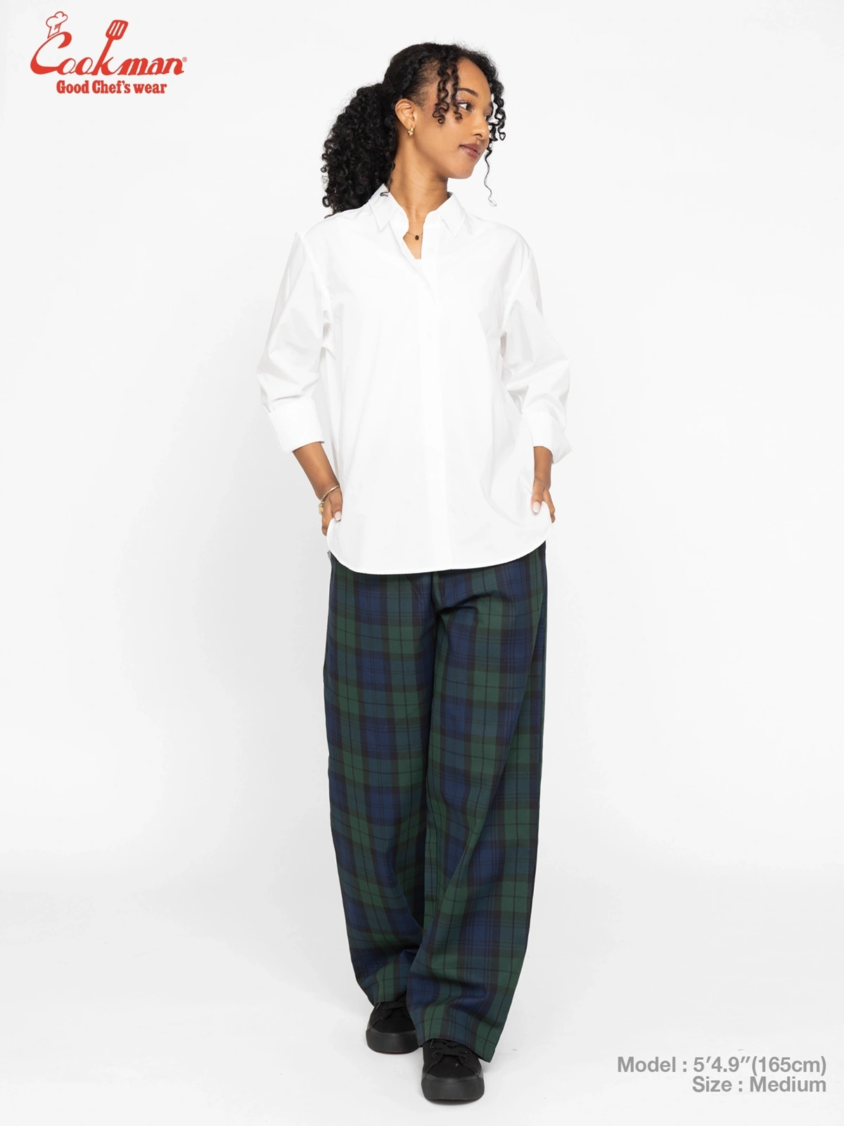 �����եѥ�� Chef Pants High-Wide Black Watch Check